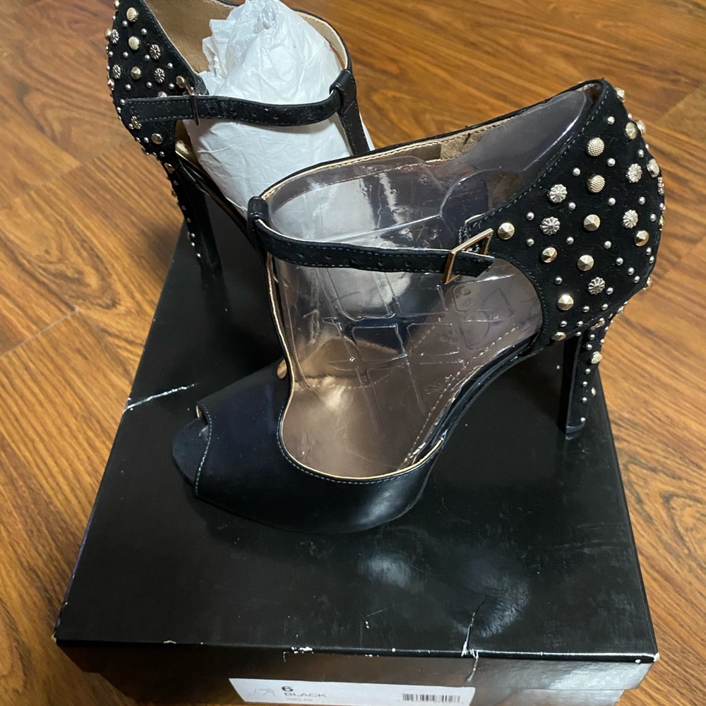 BCBG Studded Peep-Toe Stilettos- Size 6